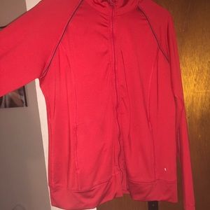 Red running jacket.